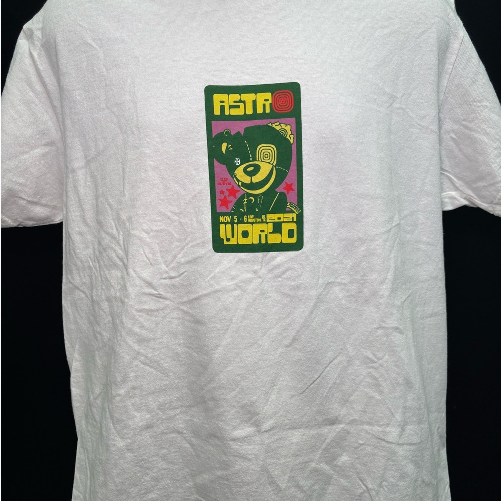 White Graphic Tee with Green and Yellow Design